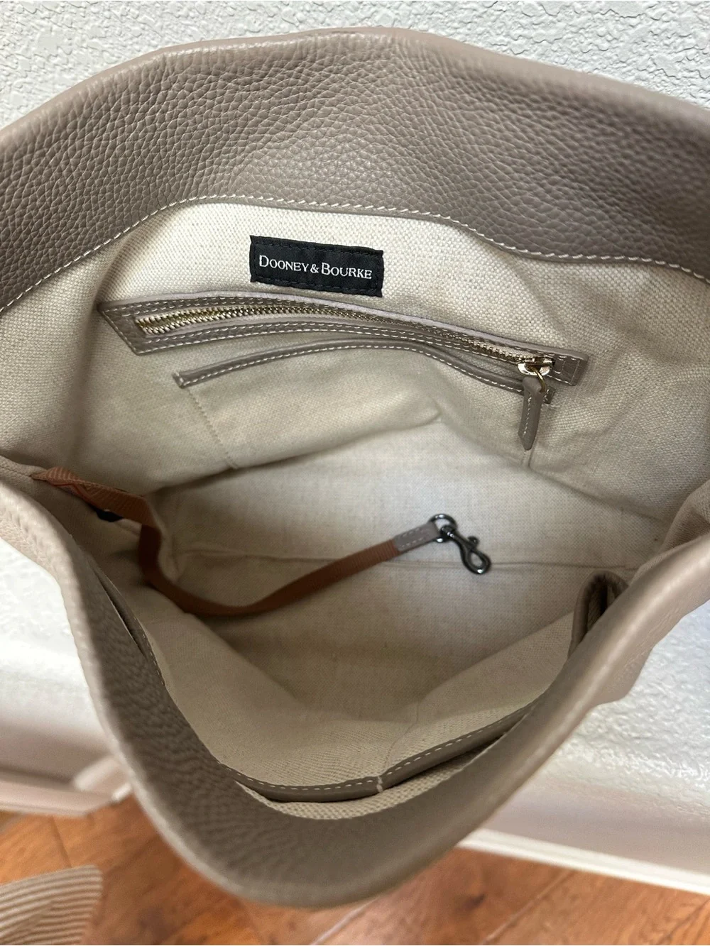 Taupe Leather Hobo Bag with Gold Hardware
